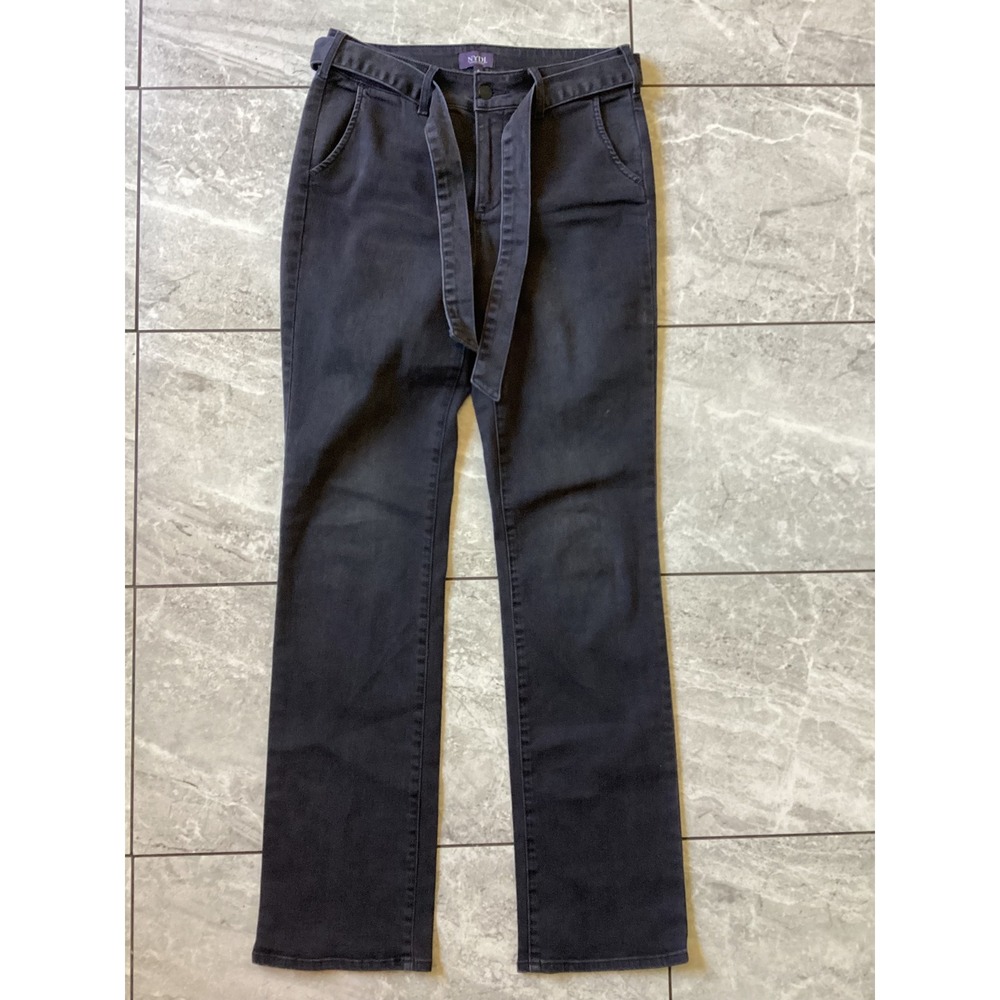 NYDJ Marilyn Straight Leg Jeans Charcoal Gray Tie Belt Trousers Size 6